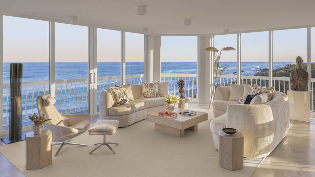 Luxury living room interior design in Sloans Curve Palm Beach by Andrew Suvalsky Designs.