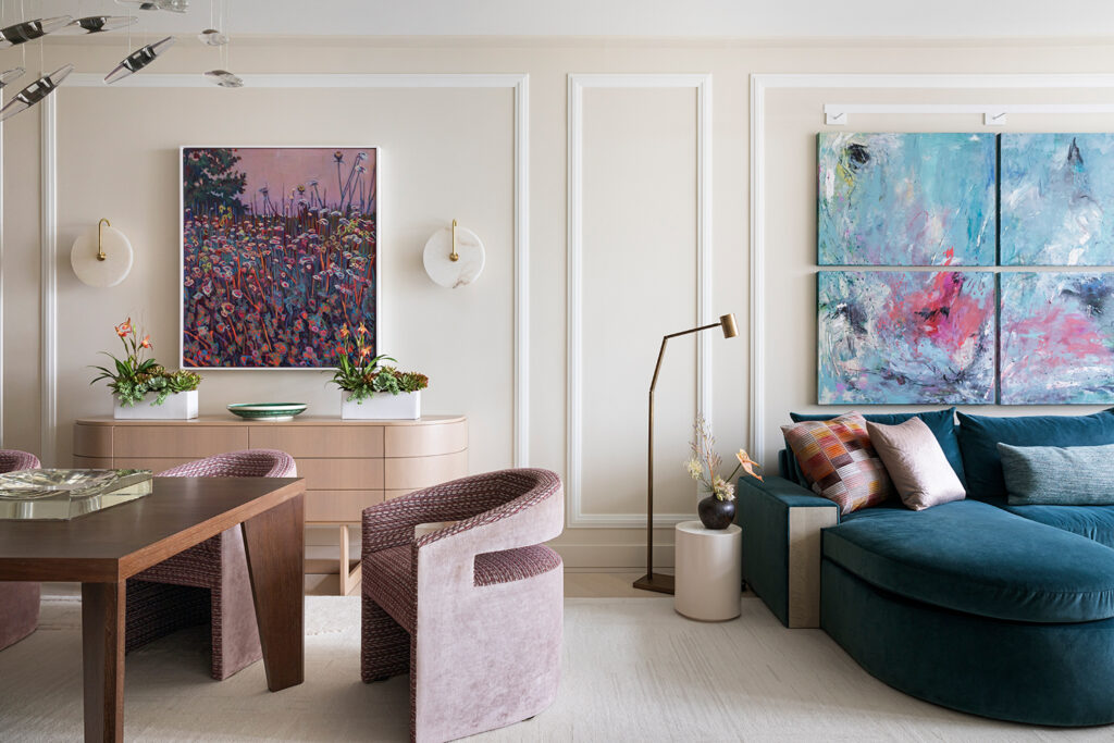 Luxury living room interior featuring modern furniture by Andrew Suvalsky Designs in Manhattan.