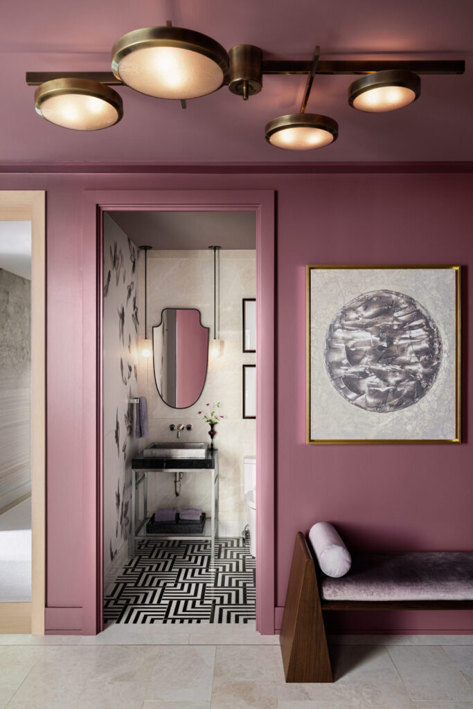 A painted ceiling is a design detail that makes this Manhattan entryway, designed by Andrew Suvalsky, stand out. 